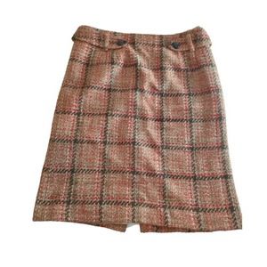 Talbots Womens 14 Red Biege Plaid Wool Skirt Classic Career Lined Preppy Knee